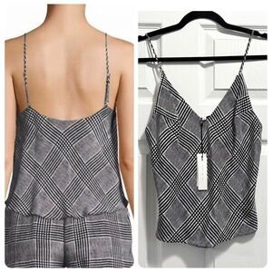 NWT Fleur Du Mal 100% Silk Camisole Black  and White Prince of Wales Size XS NEW